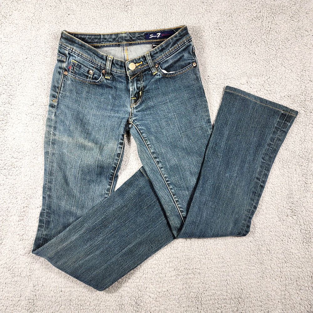Seven7 Women's BootCut Blue Jeans Size 26 Seven 7 mid rise dark wash a019